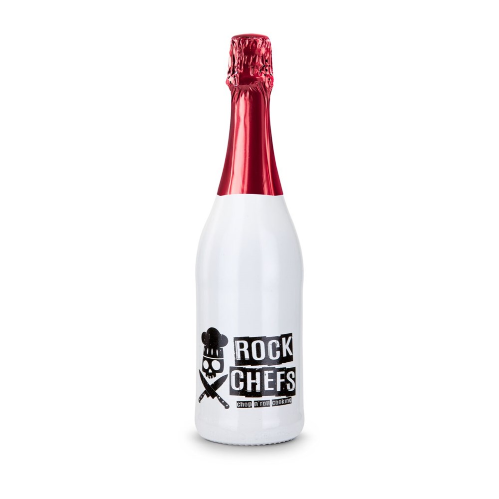 Sekt Cuvée - Flasche weiß-lackiert - Kapselfarbe Rot, 0,75 l