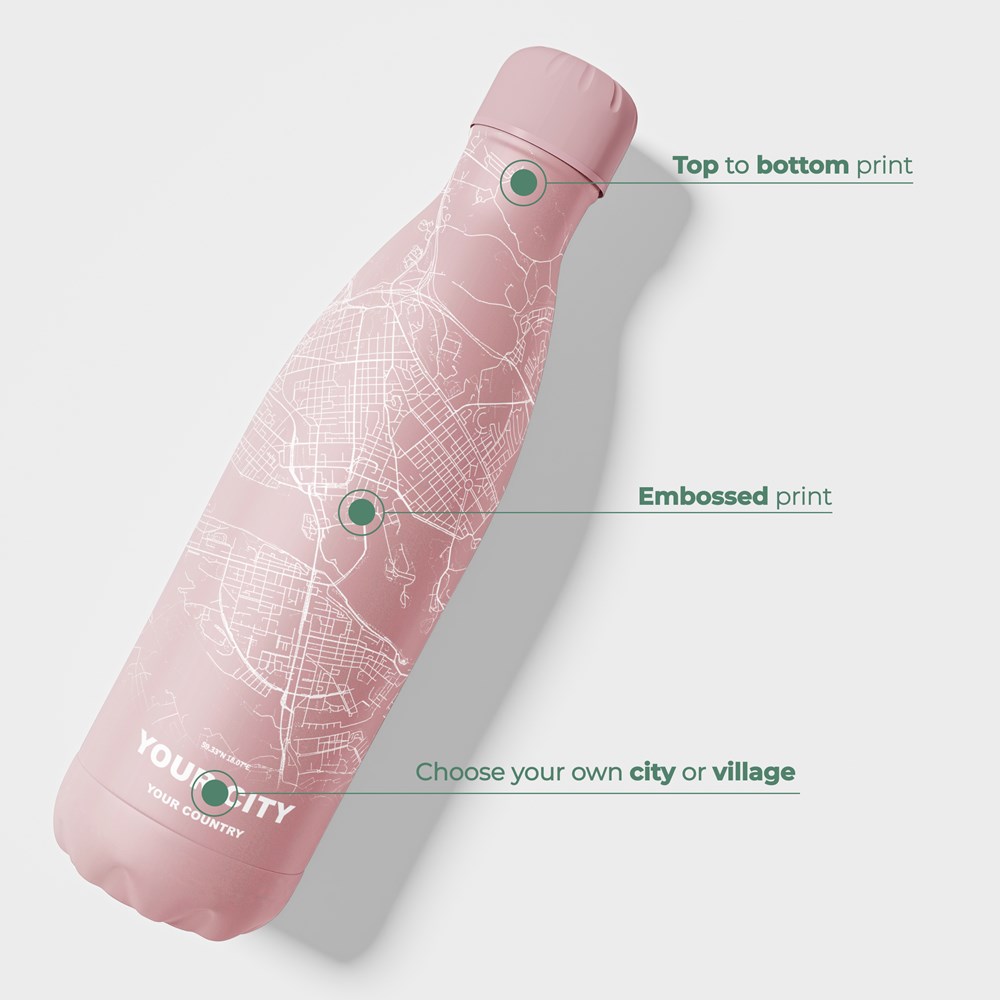 Trinkflasche / Thermoskanne x Deine Stadt - Rosa - 500 ml