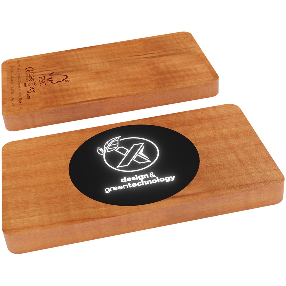 SCX.design P37 5000 mAh kabellose Powerbank aus Holz mit Leuchtlogo